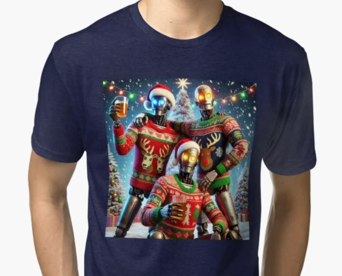 Holiday Robots in Ugly Christmas Sweaters